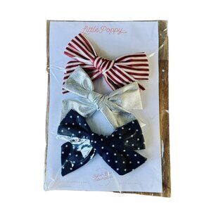 LITTLE POPPY CO July 4th Hair Bows NEW Americana The Lauren Bow Clip Set NWT